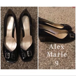 Alex Marie black patent leather wedges