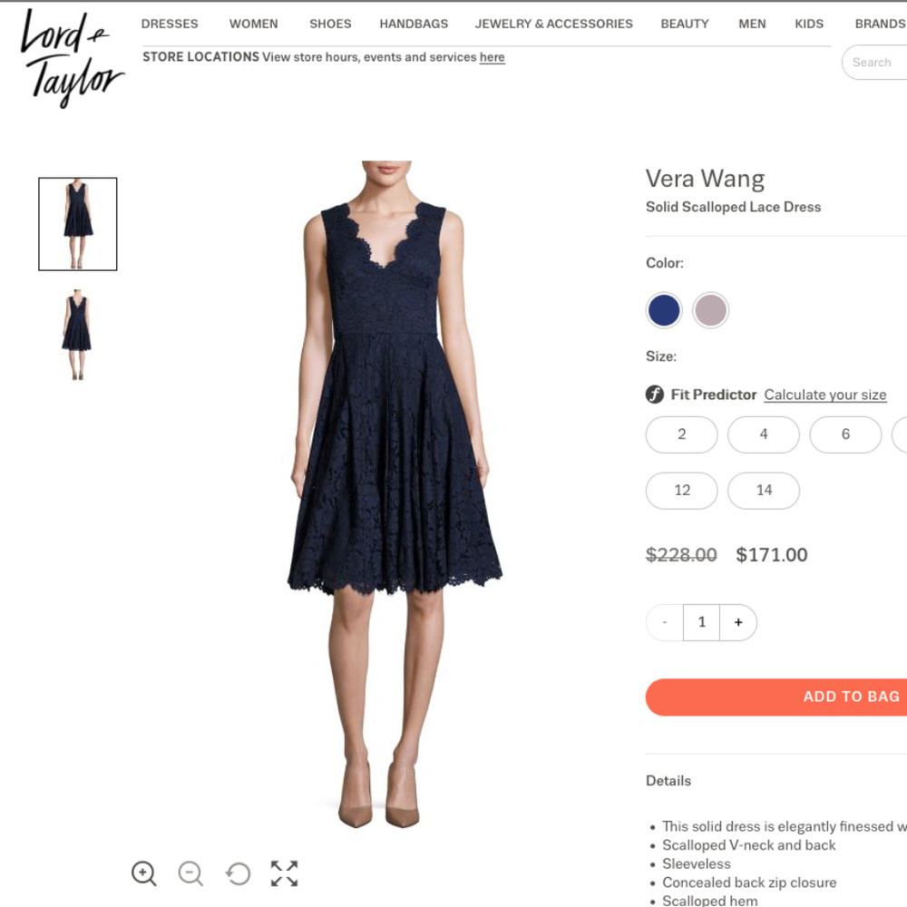 Vera Wang Lace Scalloped Lace Dress