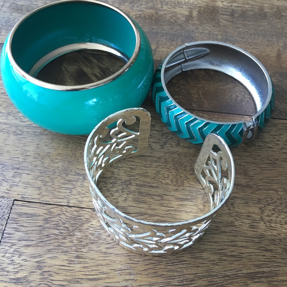 Teal bangle set of 3 bangles - Picture 2 of 3
