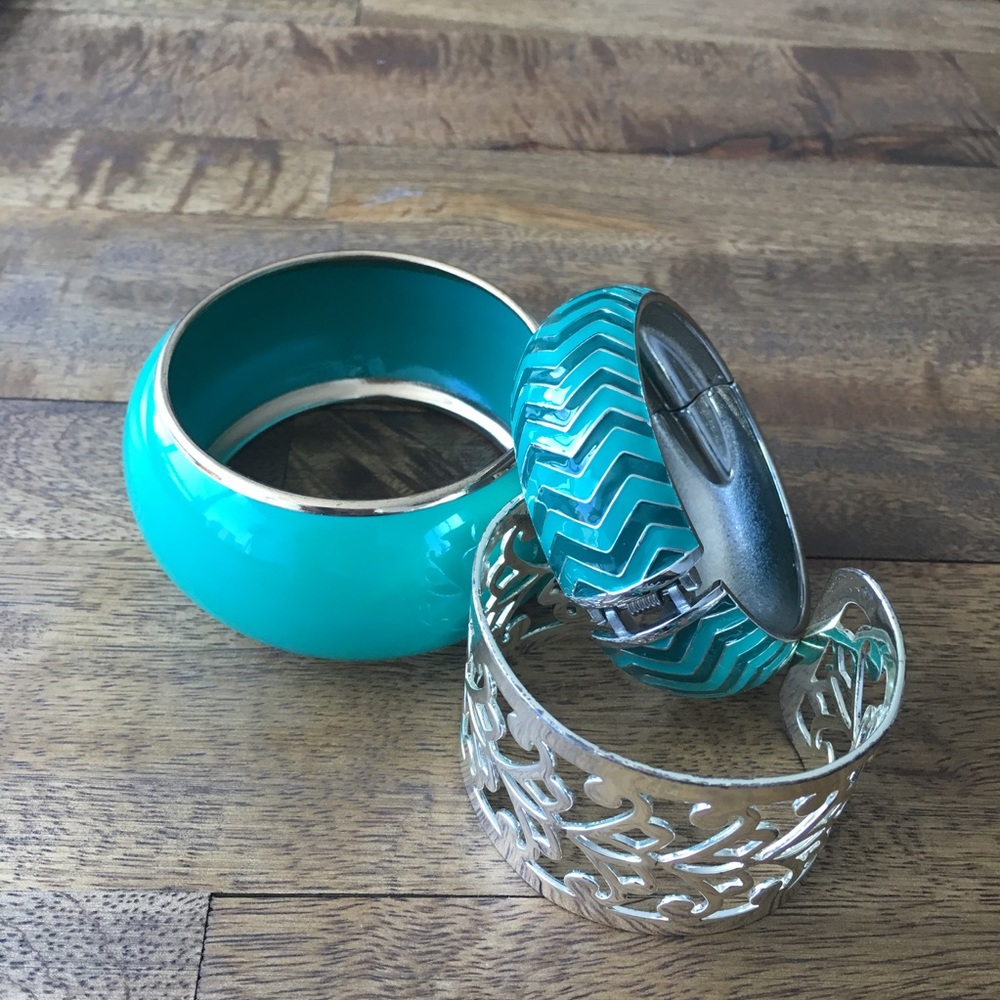 Teal bangle set of 3 bangles - Picture 3 of 3
