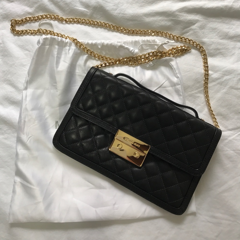 MK black quilted large crossbody w/ gold hardware