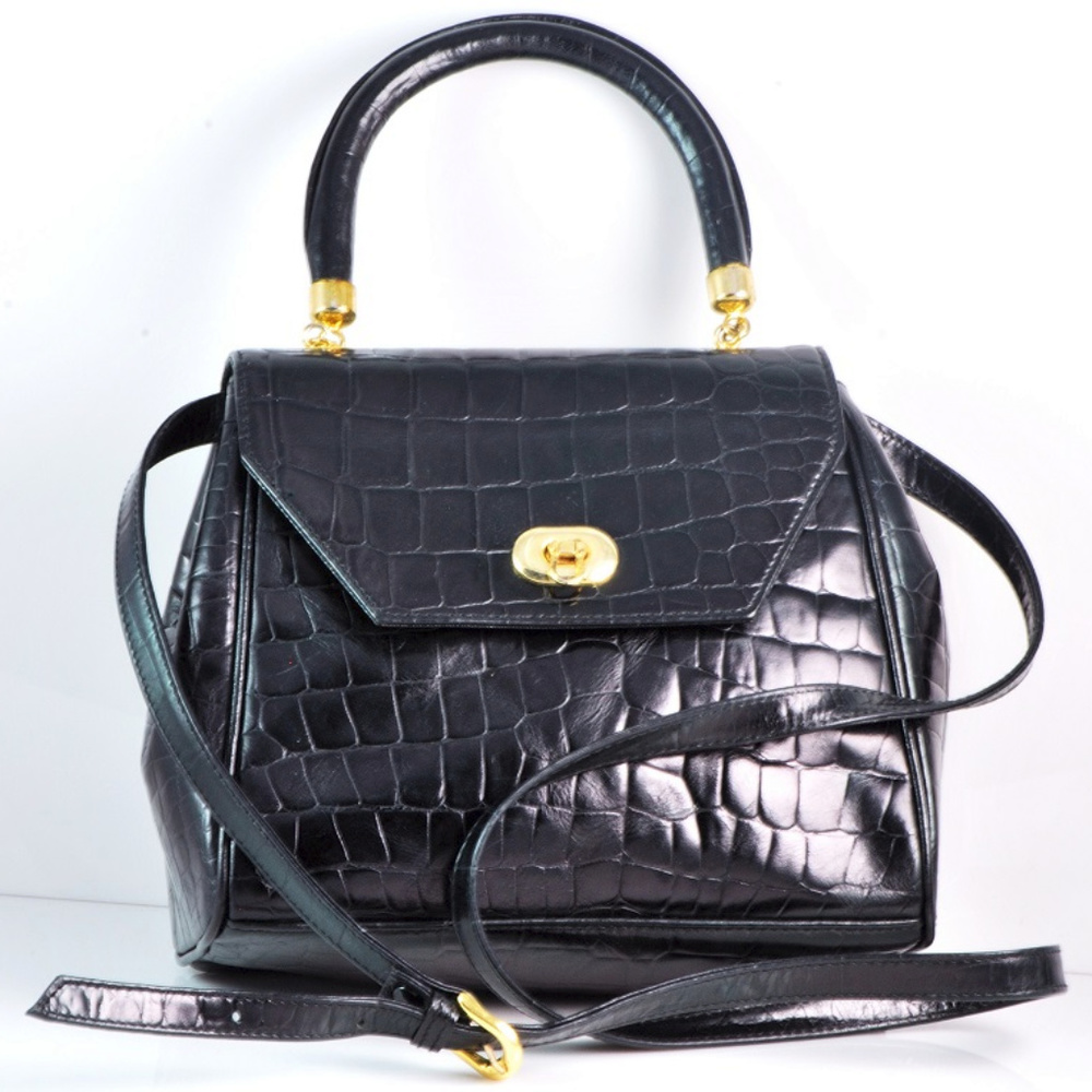 Accessory Lady Vintage Black Alligator Print Embos