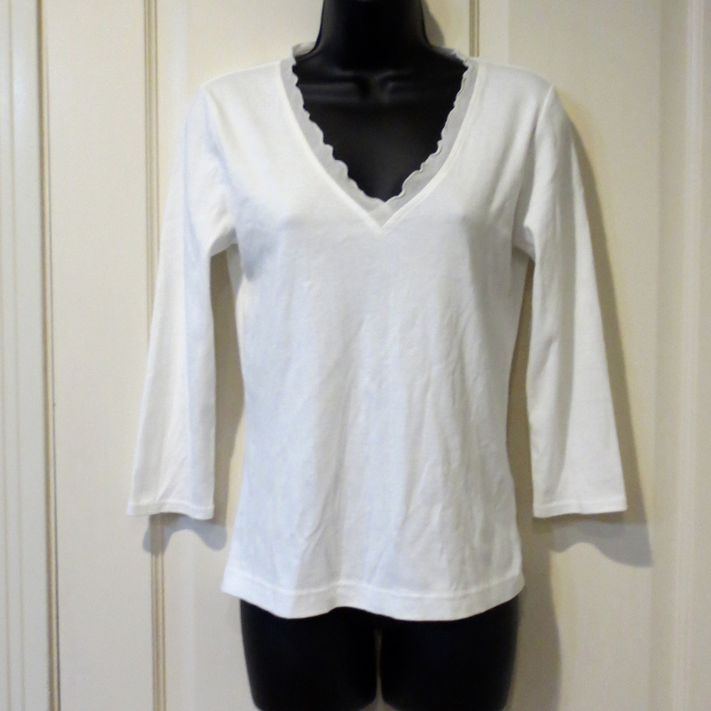 Banana Republic Silk Trim V-Neck Cotton Top SZ M
