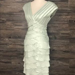 Adrianna Papell Satin Green tiered dress size 6