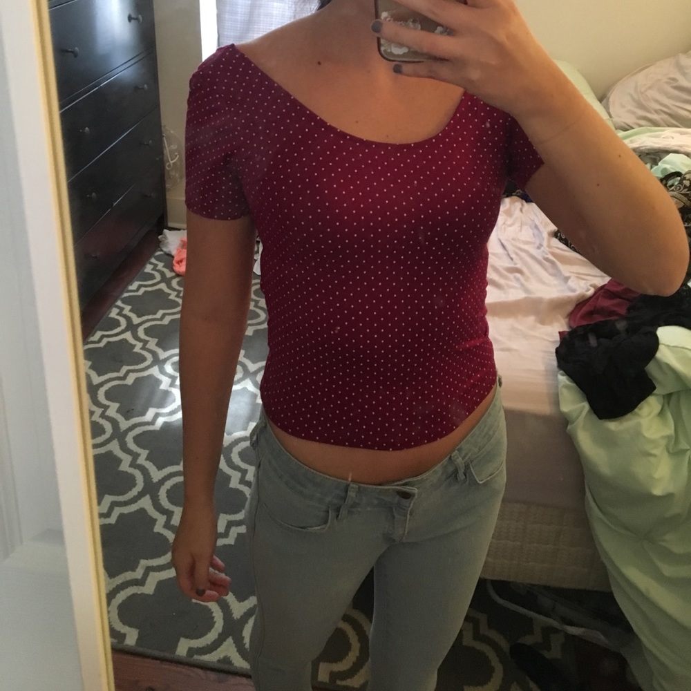 Pink polka dot semi crop top