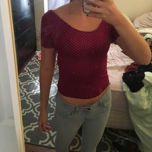 Pink polka dot semi crop top