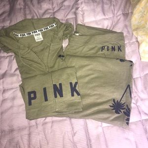 VS PINK KHAKI GREEN COTTON SWEAT SUIT SIZE LARGE