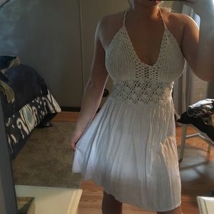 Short white crochet dress