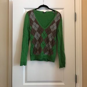 J Crew Argyle wool v neck sweater