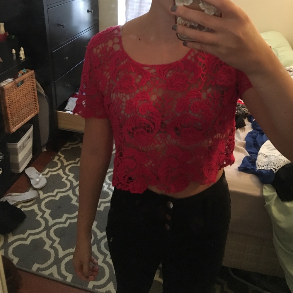 Pink lace crop top
