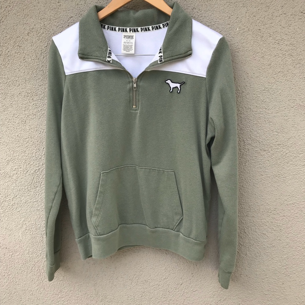 ✨ VS PINK GREEN FLORAL QUARTER ZIP ✨