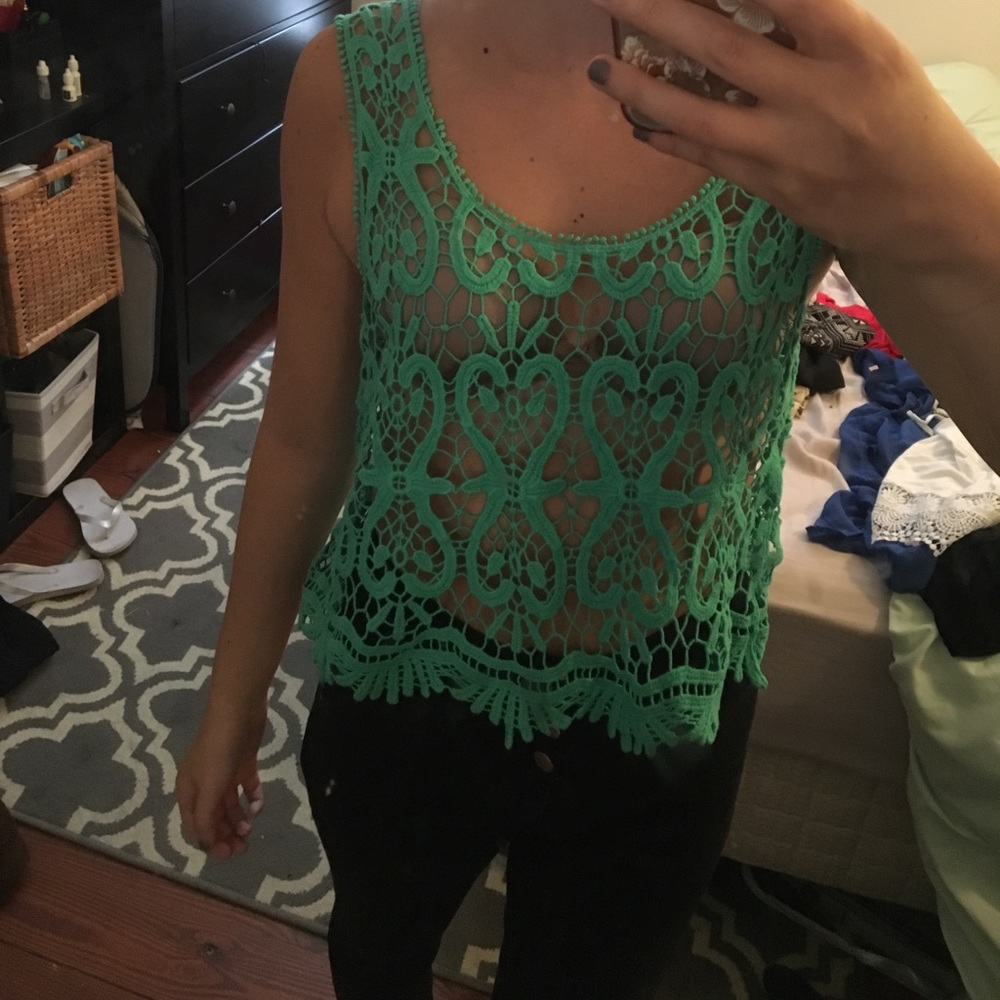 Teal lace tank top