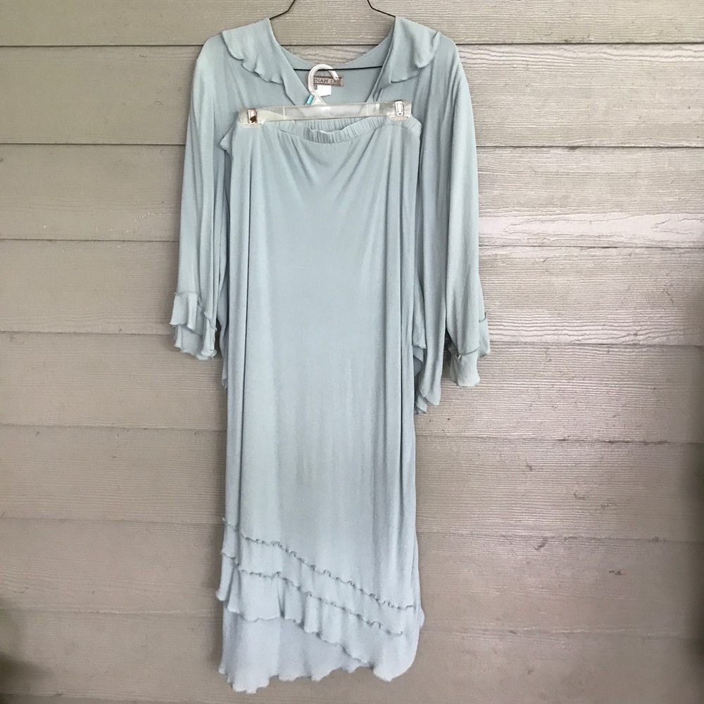 Plus Size Skirt & Blouse Set Aqua Crepe Georgette