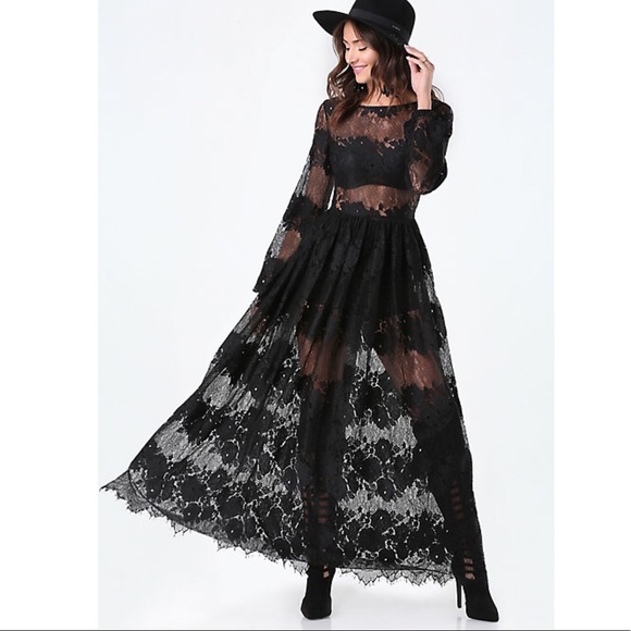 bebe Dresses & Skirts - BEBE LACE BLACK MAXI BOATNECK GOWN DRESS 0 XS $169