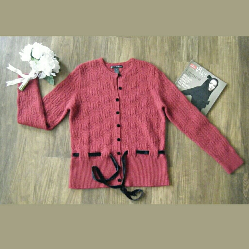 Sarah Spencer Wool Angora Eyelet Belted Sweater