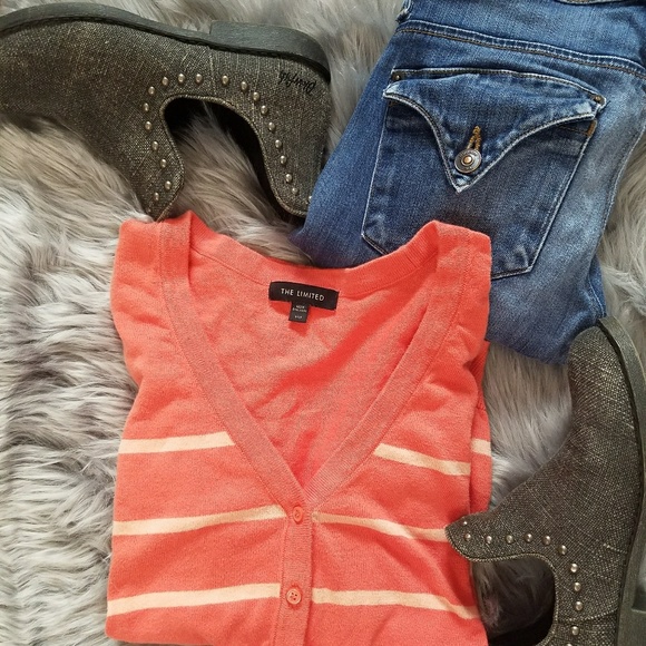 The Limited Sweaters - The Limited peach 3 quarter sleeve button cardigan