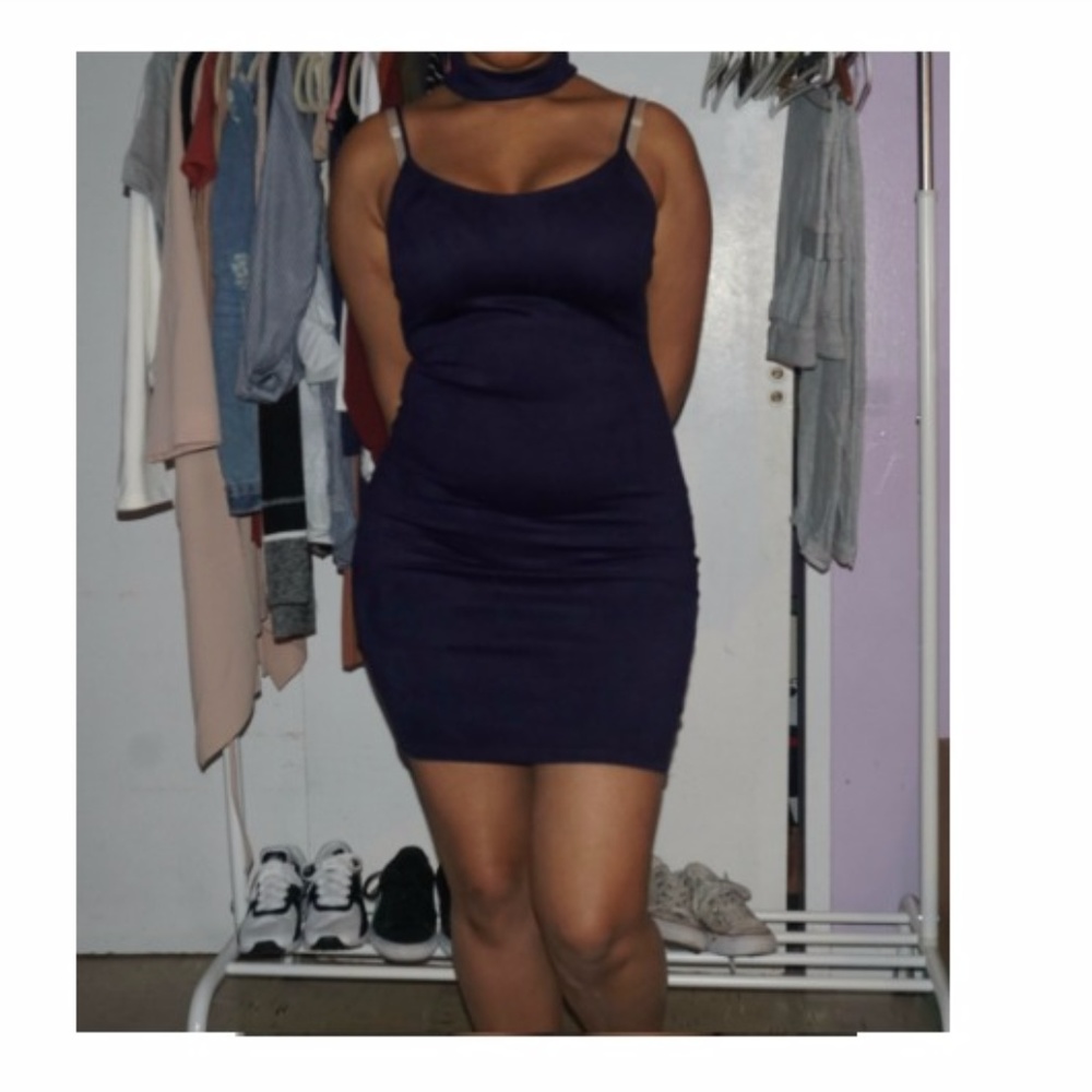 Navy blue velvet dress with attached choker