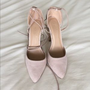 Blush Pointed Toe Lace Up Heels