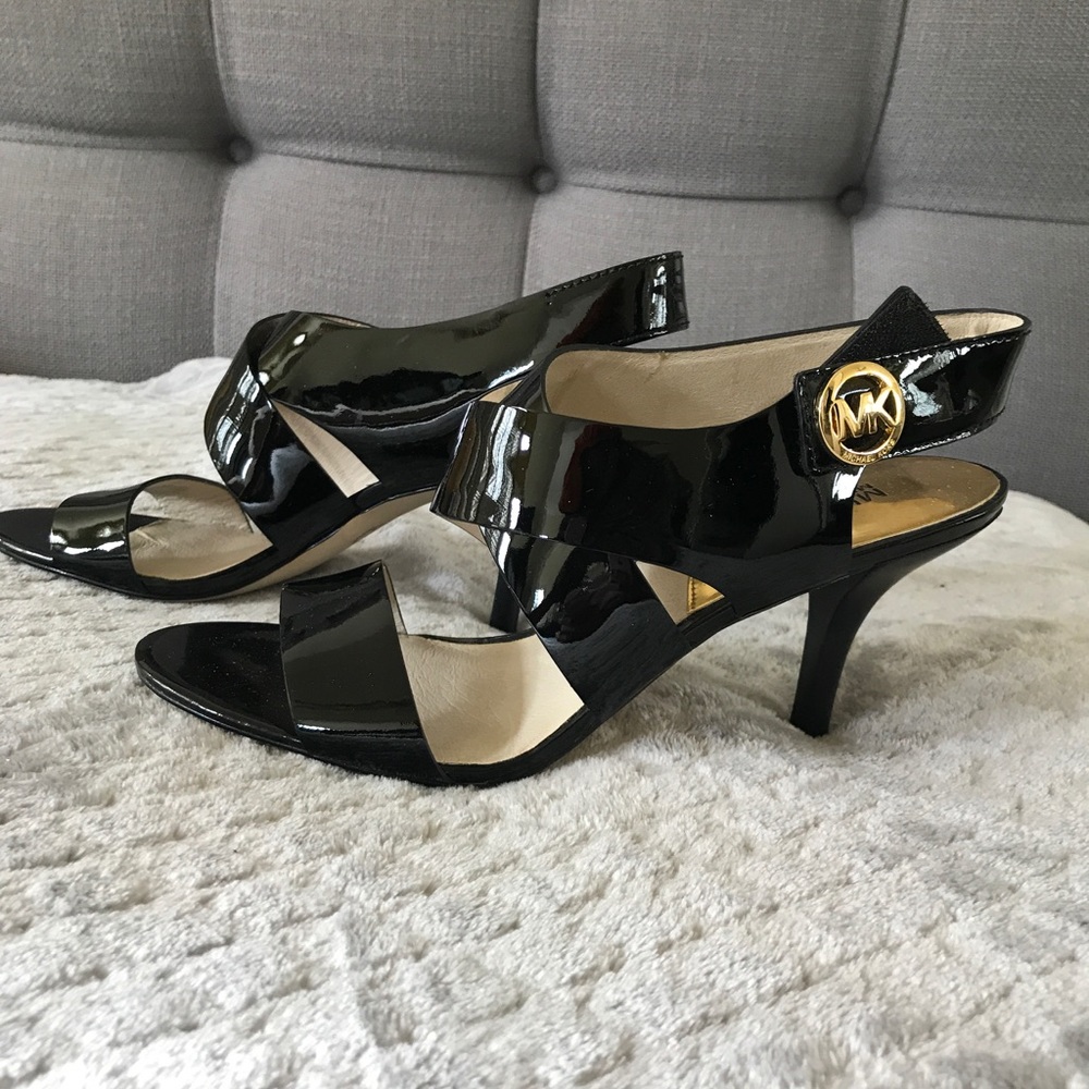 Black Patent Michael Kors Open toe heels size 9
