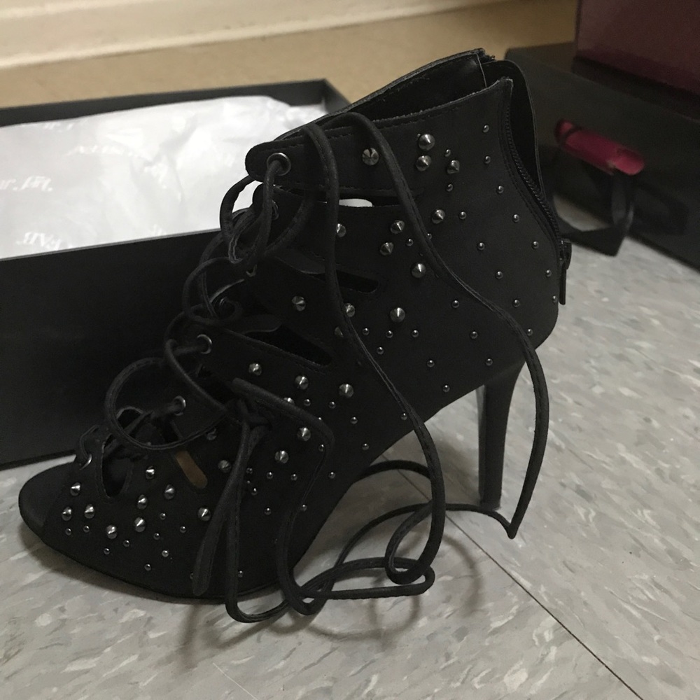 Black studded lace up heels