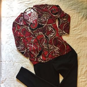 Chicos Travelers V-Neck 3/4Sleeve Top, Size-1/Med