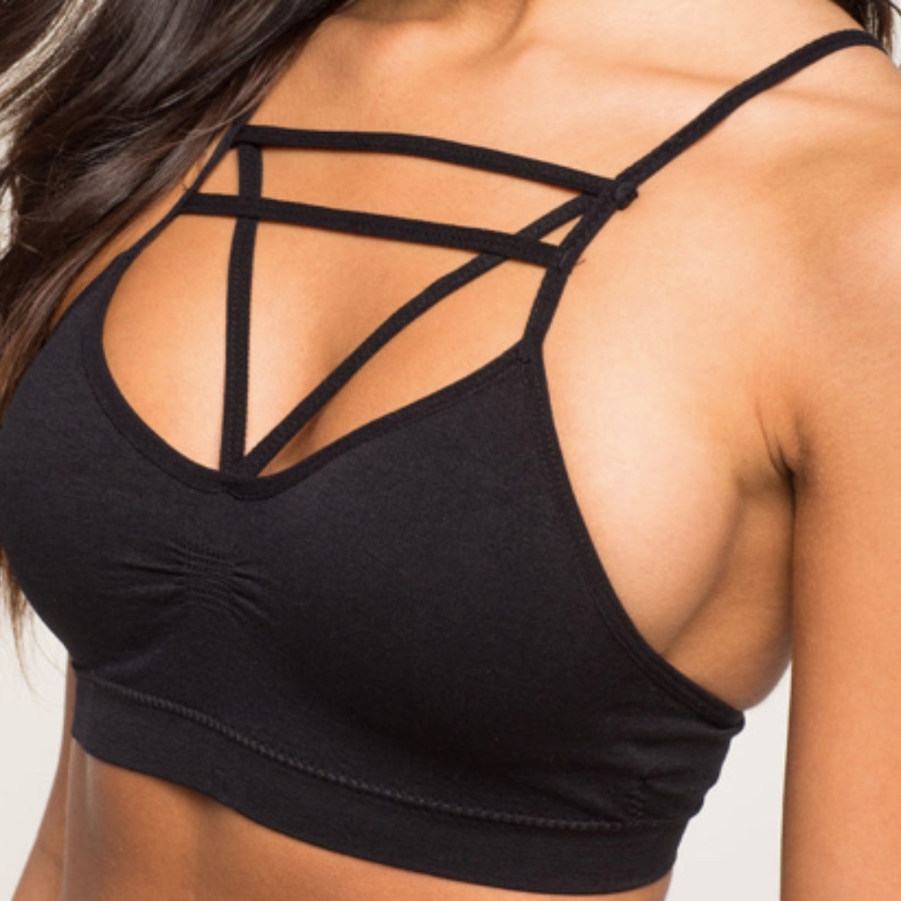 ONLY 1 SMALL LEFT! STRAPPY CAGED BLACK BRALETTE - Picture 2 of 3