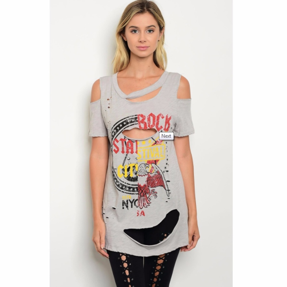 Distressed Cold Shoulder Rock T-shirt