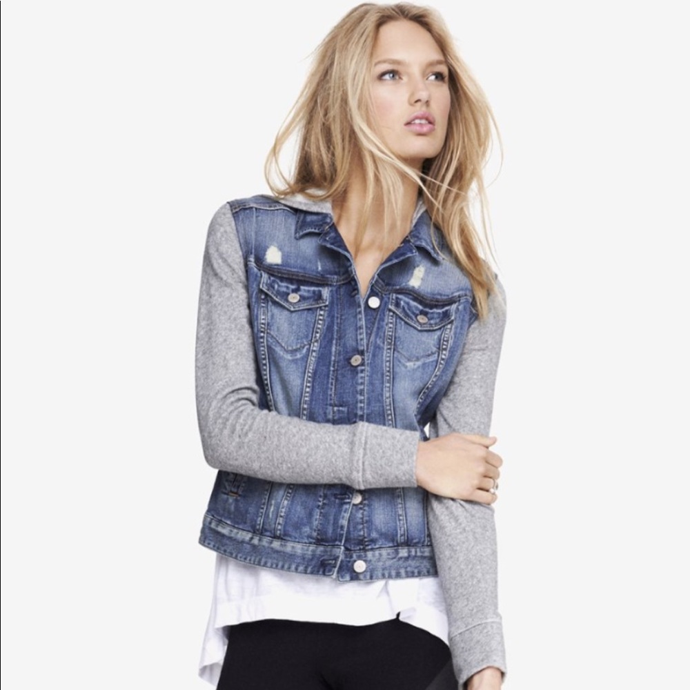 Express Jeans Denim & Gray Hooded Jacket