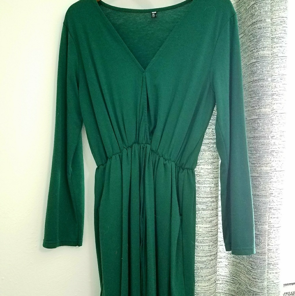 Green Longsleeve Mock Wrap Dress