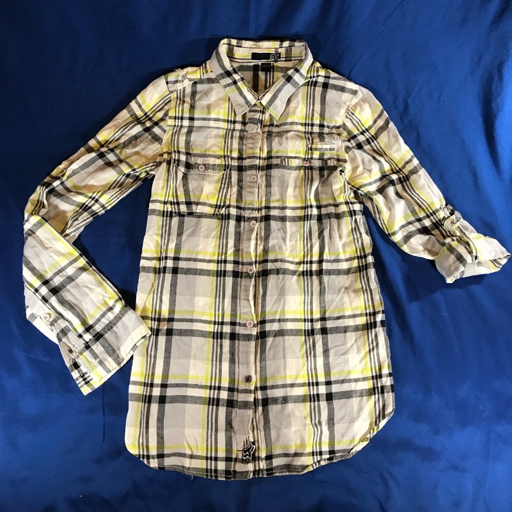 Fox Womens Button Down Shirt Long Sleeve Plaid