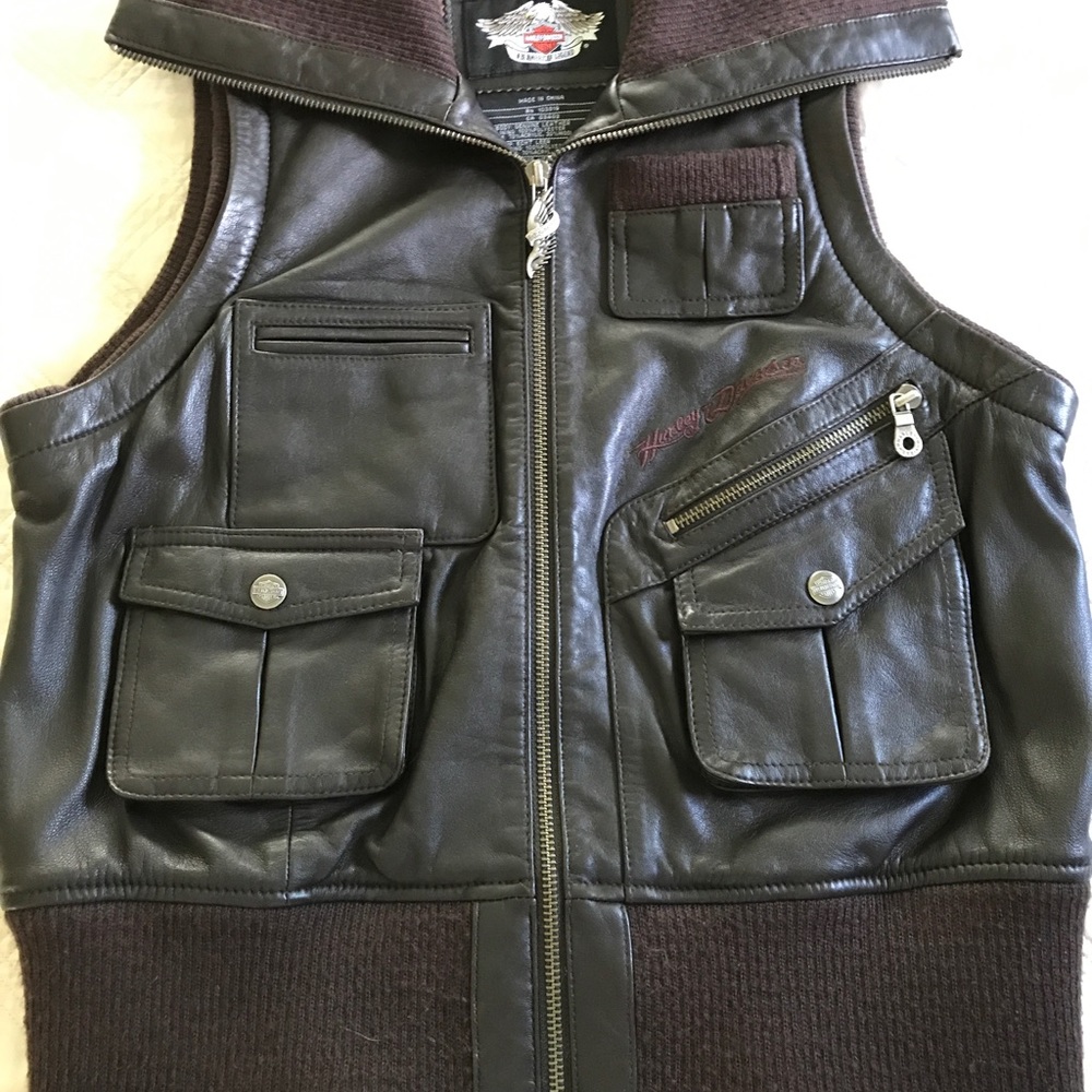 Women's Brown Leather Harley Davidson Vest