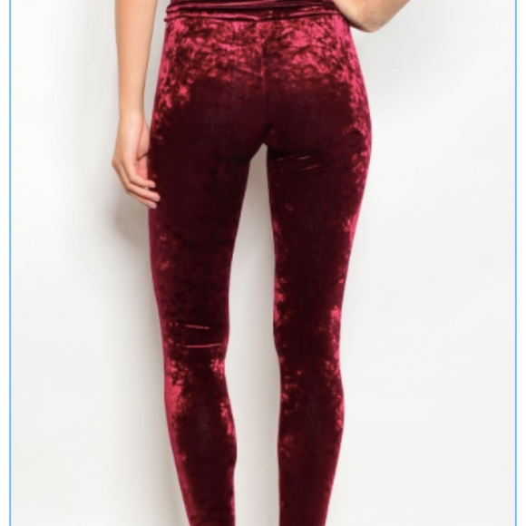 🆑 LAST PAIR Burgundy Crushed Velvet Leggings - Picture 2 of 5
