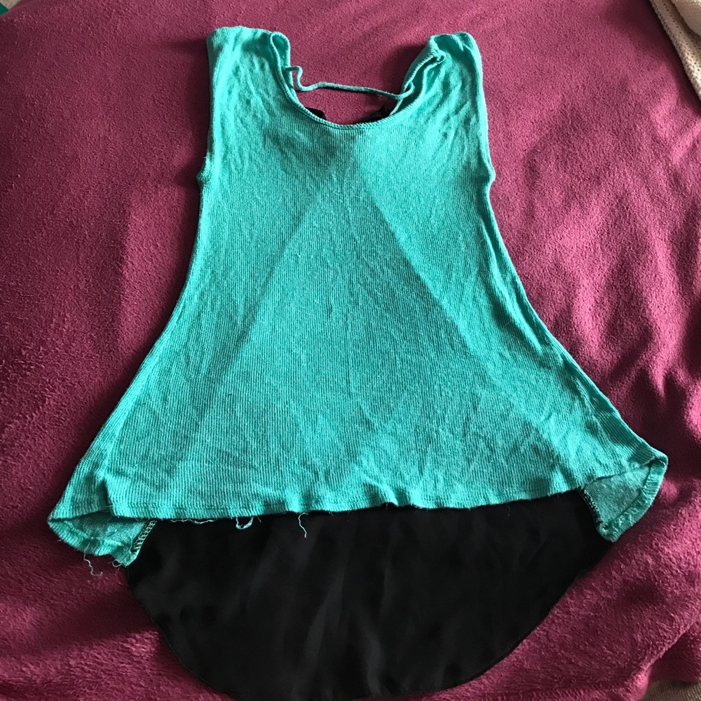 Teal and black short sleeved shirt