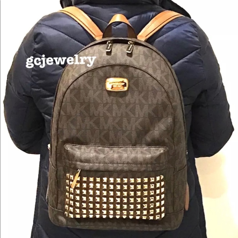 NWT Michael Kors Studded Brown Signature Backpack