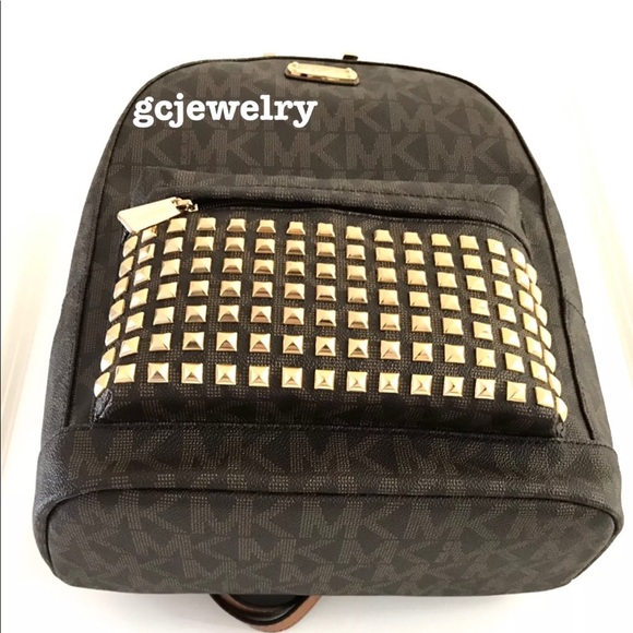 NWT Michael Kors Studded Brown Signature Backpack main image 6