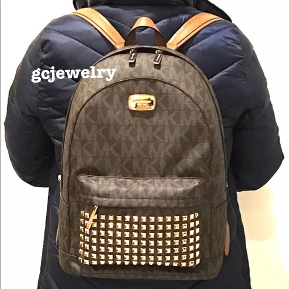 NWT Michael Kors Studded Brown Signature Backpack main image 7