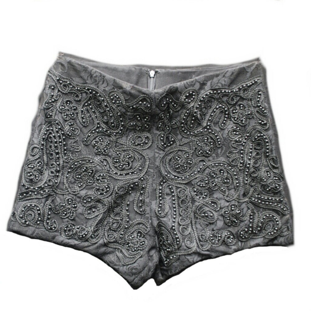 Sexy beaded dressy black shorts back zip size sm