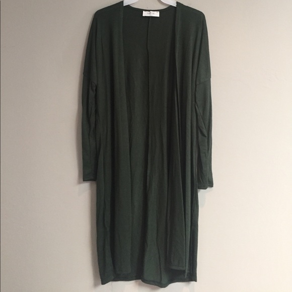 Hunter Green Duster Open Front Cardigan - Picture 3 of 5