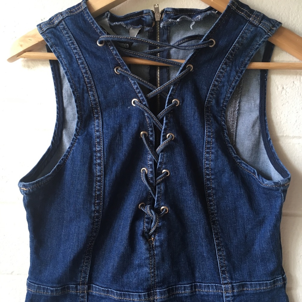Missguided Denim Lace Up Dress