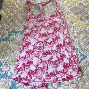 Pink and white skull tank