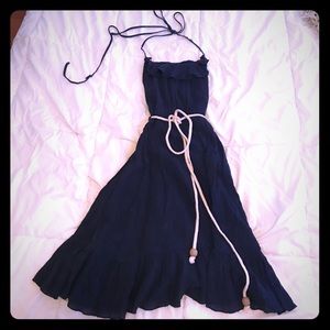 Nautical dark blue mini dress with cutout back