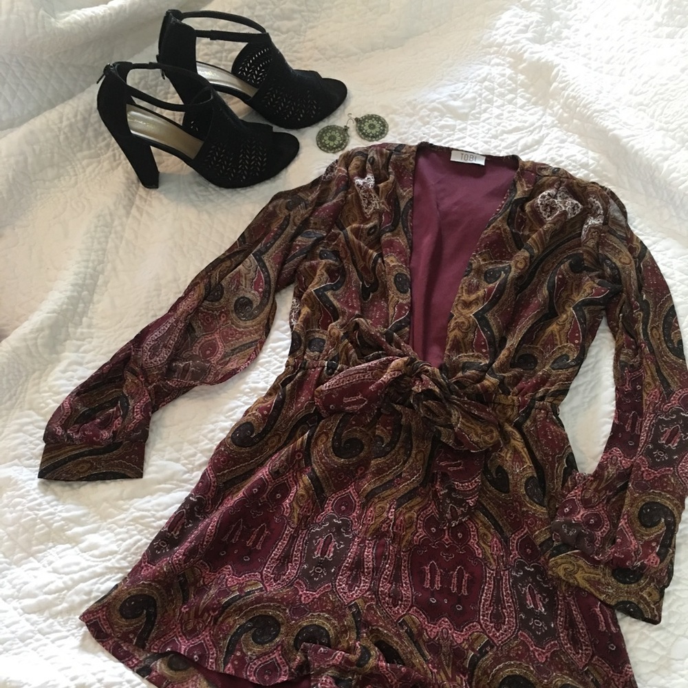 Sexy burgundy paisley romper