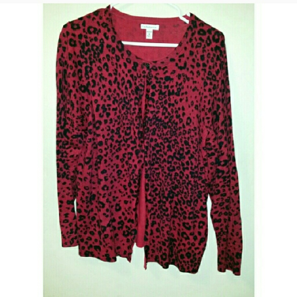 CROFT & BARROW RED LEOPARD PRINT CARDIGAN