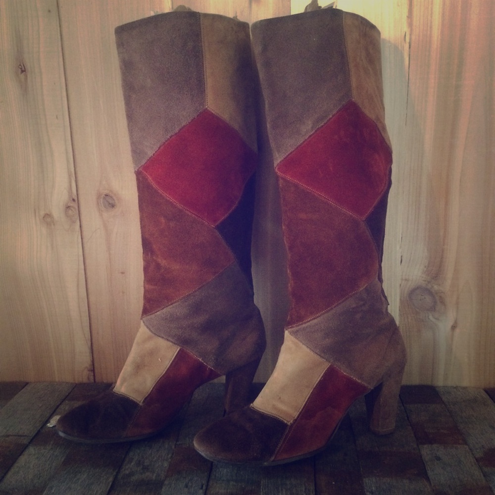 SOLD Johansen vintage suede slip boots patchwork
