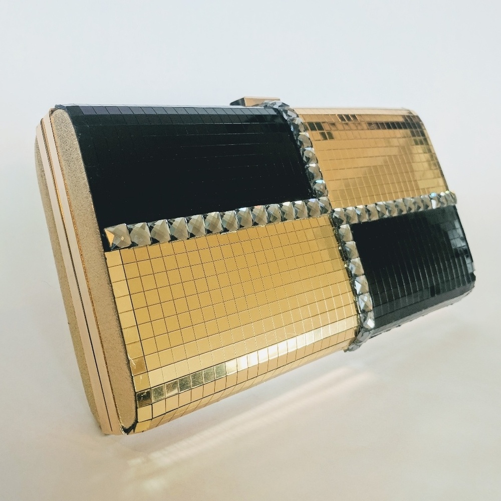 Shiny Black & Gold Embellished Clutch