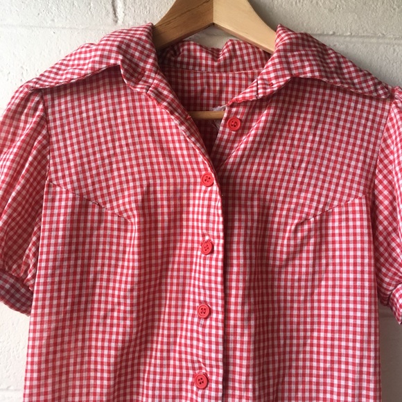 Vintage Red Gingham Textured Romper - Picture 3 of 5