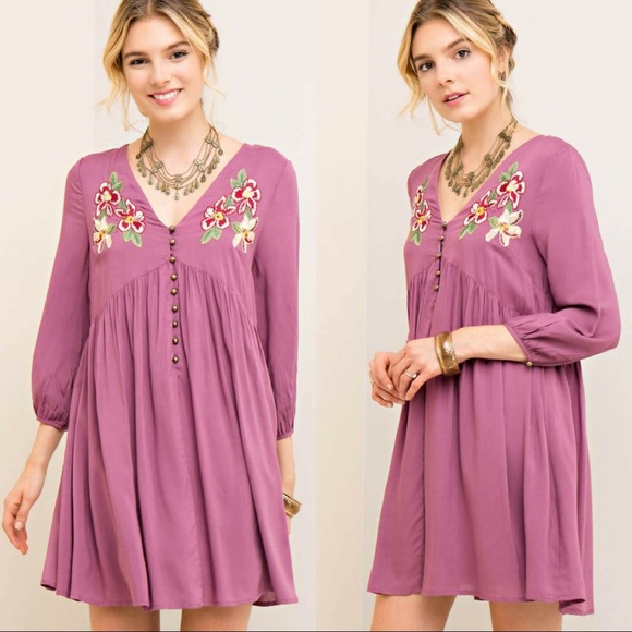 🆕Button-Down Babydoll Dress w/ Floral Embroidery - Picture 1 of 4