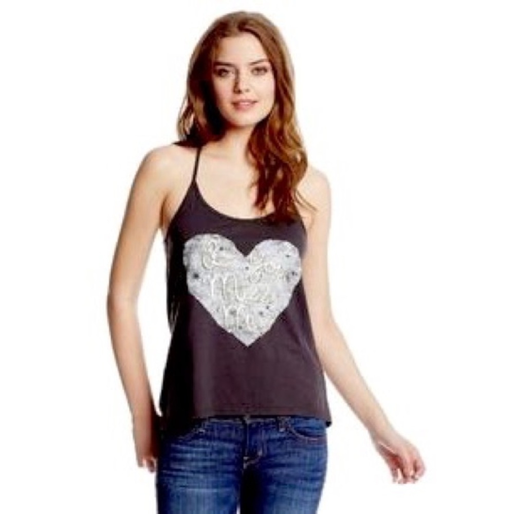 Miss Me LARGE Tank Top Embellished Heart EUC