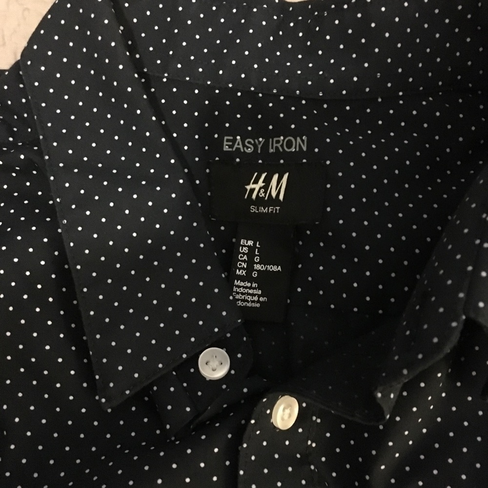 Mens Navy Polka Easy-Iron Slim fit button down