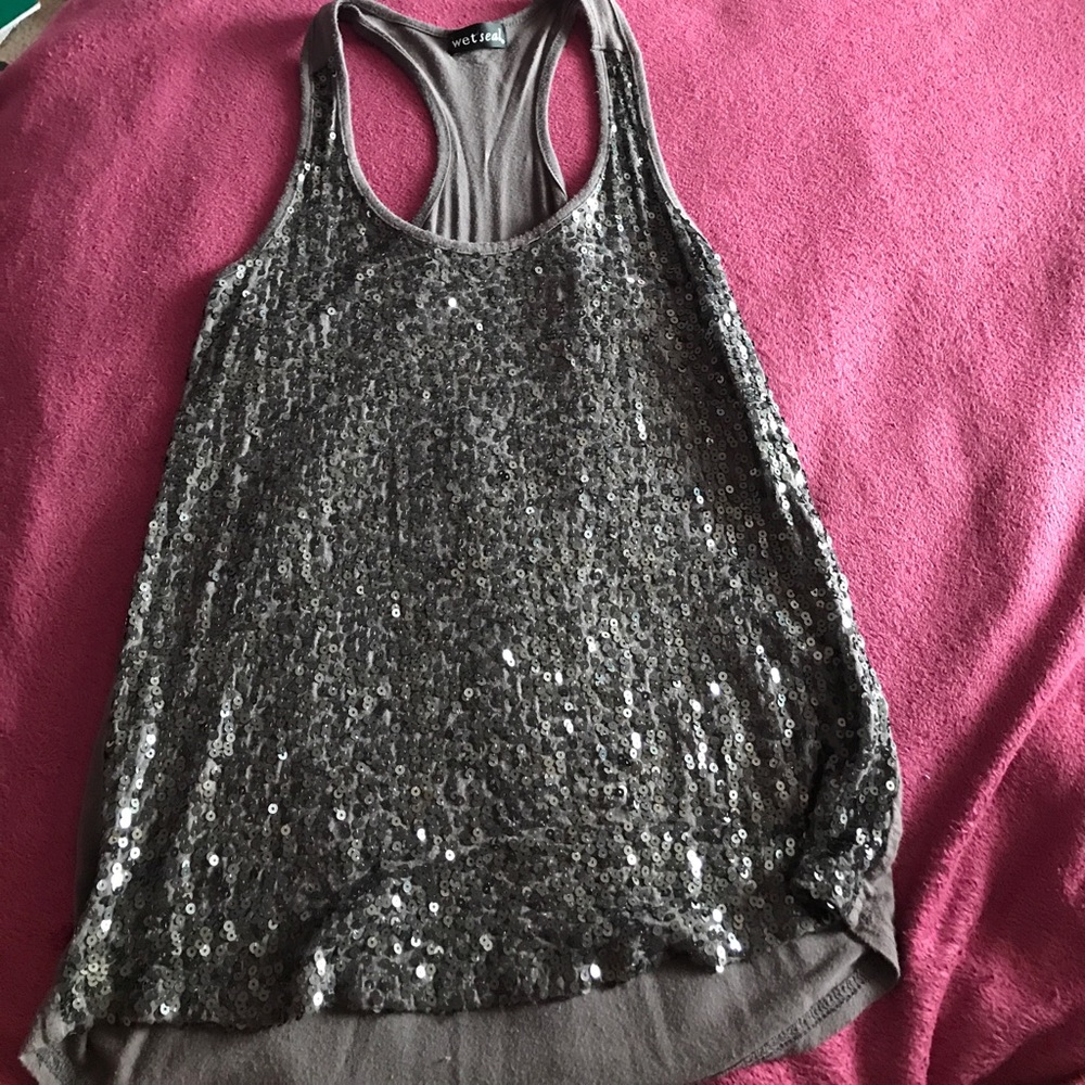 Grey sequin tank top